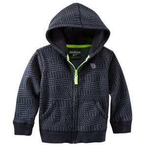 NWT Oshkosh Bgosh Toddler Boys Cardigan Hoodie Jacket Black Jersey-Lined…